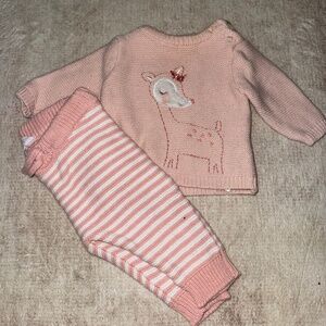 Carters Matching Set Pink Teddy Sweater With Pants Size 0-3M